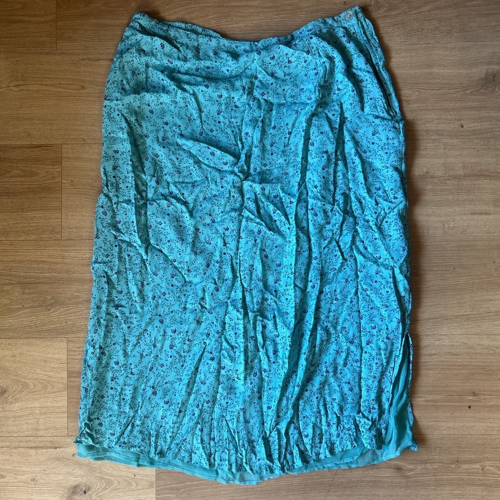 Cherokee Spring Collection‎ Turquoise Floral Rayon Midi Skirt